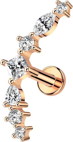 1Pcs 14K Gold Threadless Flat Back Helix Tragus Earrings for Women, 16G Cartilage Earring Stud Helix Tragus Labret Piercing Jewelry 6mm/8mm in Kuwait