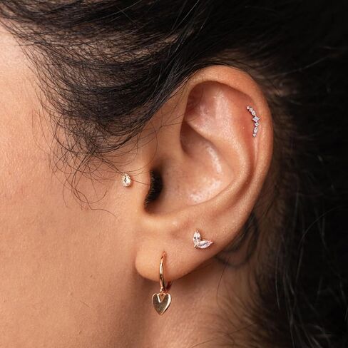 1Pcs 14K Gold Threadless Flat Back Helix Tragus Earrings for Women, 16G Cartilage Earring Stud Helix Tragus Labret Piercing Jewelry 6mm/8mm in Kuwait