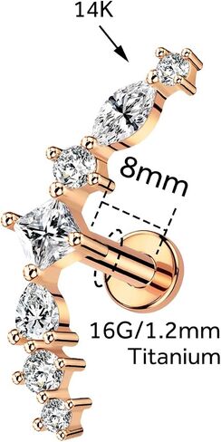 1Pcs 14K Gold Threadless Flat Back Helix Tragus Earrings for Women, 16G Cartilage Earring Stud Helix Tragus Labret Piercing Jewelry 6mm/8mm in Kuwait