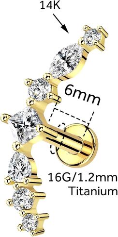 1Pcs 14K Gold Threadless Flat Back Helix Tragus Earrings for Women, 16G Cartilage Earring Stud Helix Tragus Labret Piercing Jewelry 6mm/8mm in Kuwait