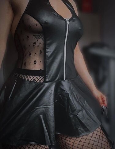 ohyeahlady Women's PU Leather Lingerie with Garter Sexy Nightclub Dress Naughty Dominatrice Outfit Mini Dress in Saudi Arabia