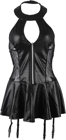 ohyeahlady Women's PU Leather Lingerie with Garter Sexy Nightclub Dress Naughty Dominatrice Outfit Mini Dress in Saudi Arabia