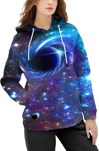 Unisex Realistic 3D Print Galaxy Pullover Hooded Sweatshirt Hoodies with Big Pockets in Saudi Arabia
