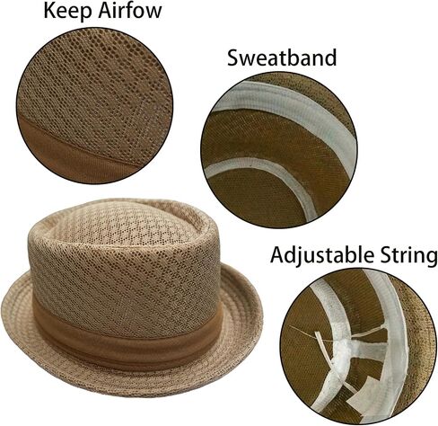 Summer Mesh Fedora Hat Beach Party Costume Boater Pork Pie Cap Classic Short Brim Straw Flat Sun Hats for Men Women in Saudi Arabia