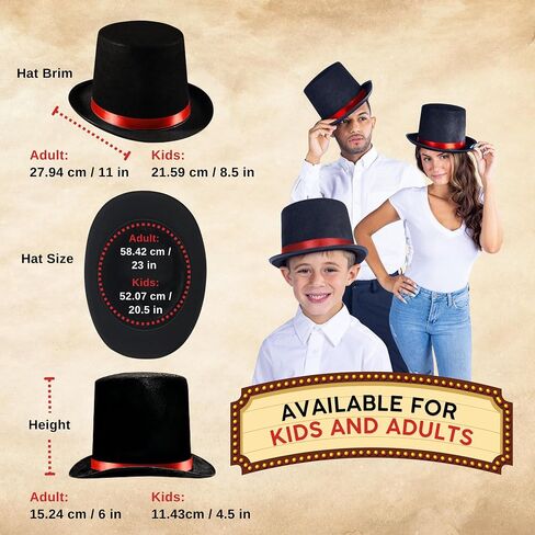 Dress Up America Black Top Hat for Kids & Adults – Formal Tuxedo Hat with Trim – Magician Butler Gentleman Costume Accessory in Saudi Arabia