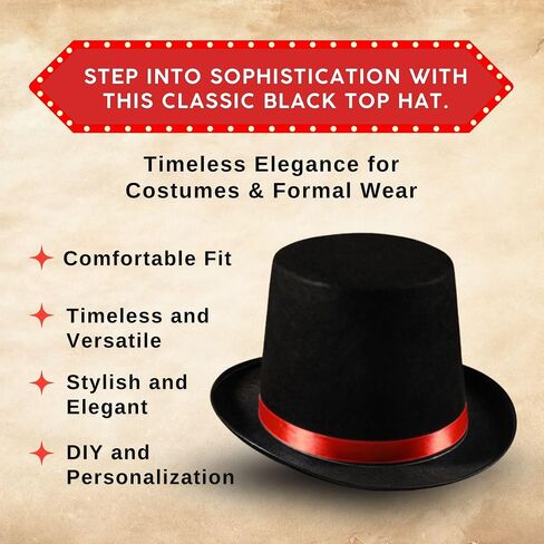 Dress Up America Black Top Hat for Kids & Adults – Formal Tuxedo Hat with Trim – Magician Butler Gentleman Costume Accessory in Saudi Arabia