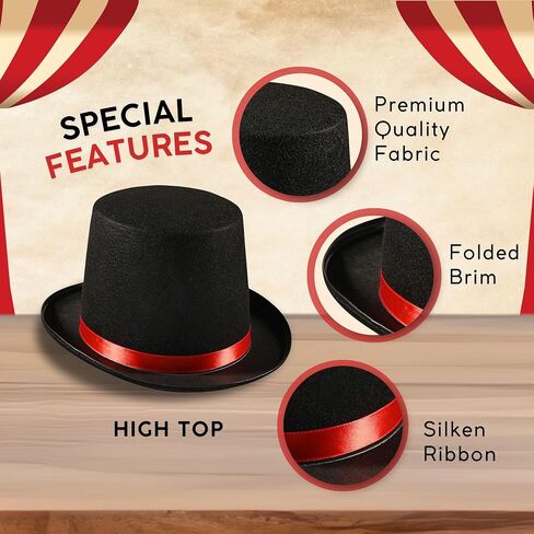 Dress Up America Black Top Hat for Kids & Adults – Formal Tuxedo Hat with Trim – Magician Butler Gentleman Costume Accessory in Saudi Arabia