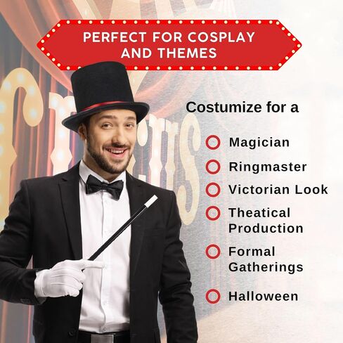 Dress Up America Black Top Hat for Kids & Adults – Formal Tuxedo Hat with Trim – Magician Butler Gentleman Costume Accessory in Saudi Arabia