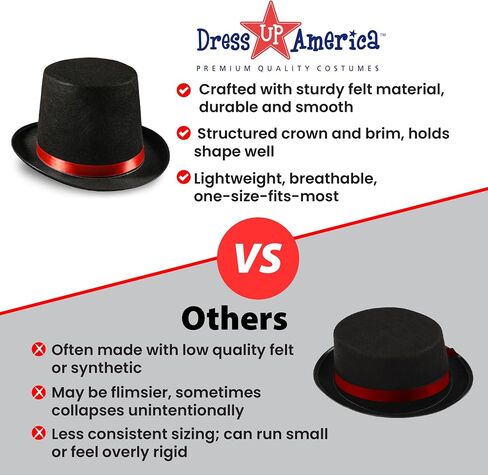Dress Up America Black Top Hat for Kids & Adults – Formal Tuxedo Hat with Trim – Magician Butler Gentleman Costume Accessory in Saudi Arabia