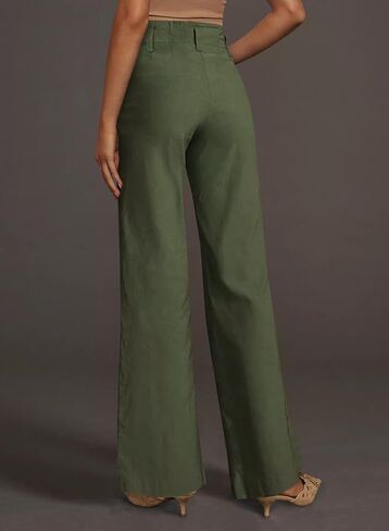 miduo Womens Solid Stretchy Buttons Wide Leg Straight Leg Long Flare Pants Trousers with Pockets in Saudi Arabia