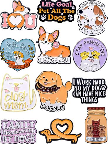 Dog Enamel Pins Set – Cute & Funny Pins for Backpacks, Jackets, Hats, Gifts – Collectible Metal Lapel Pins for Pet Owners & Animal Enthusiasts – 12-Pack in Kuwait