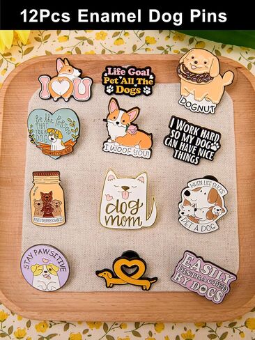 Dog Enamel Pins Set – Cute & Funny Pins for Backpacks, Jackets, Hats, Gifts – Collectible Metal Lapel Pins for Pet Owners & Animal Enthusiasts – 12-Pack in Kuwait