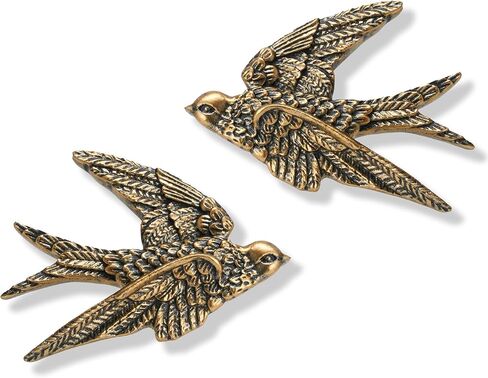 AMOIENSIS Bird Wall Art Decoration Sculpture(Set of 2) 4¾ inch Resin Bird Wall Hanging Decor 3D Sculpted Floating Wall Sculpture, Antique Golden Accent 3D Birds Living Room Wall Hanging Ornament Decor in Kuwait