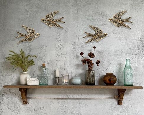 AMOIENSIS Bird Wall Art Decoration Sculpture(Set of 2) 4¾ inch Resin Bird Wall Hanging Decor 3D Sculpted Floating Wall Sculpture, Antique Golden Accent 3D Birds Living Room Wall Hanging Ornament Decor in Kuwait