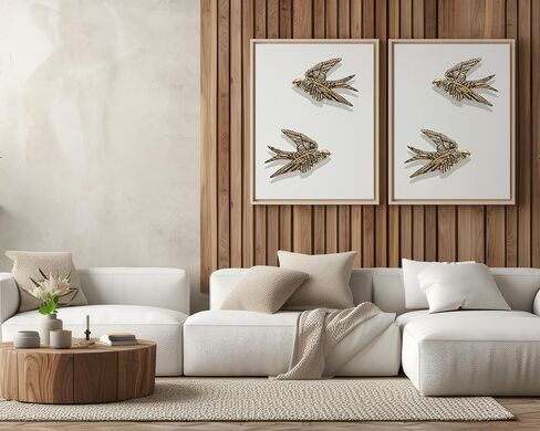 AMOIENSIS Bird Wall Art Decoration Sculpture(Set of 2) 4¾ inch Resin Bird Wall Hanging Decor 3D Sculpted Floating Wall Sculpture, Antique Golden Accent 3D Birds Living Room Wall Hanging Ornament Decor in Kuwait
