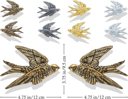 AMOIENSIS Bird Wall Art Decoration Sculpture(Set of 2) 4¾ inch Resin Bird Wall Hanging Decor 3D Sculpted Floating Wall Sculpture, Antique Golden Accent 3D Birds Living Room Wall Hanging Ornament Decor in Kuwait