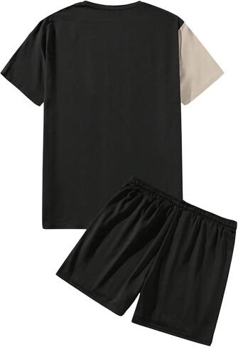 Men's 2 Piece Outfits Number Graphic Short Sleeve Shirts & Drawstring Waist Track Shorts Tracksuits Set in Kuwait