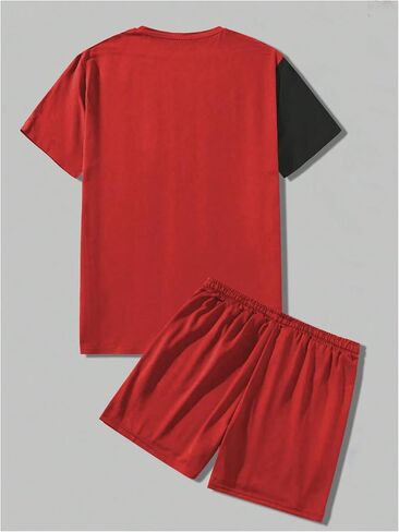 Men's 2 Piece Outfits Number Graphic Short Sleeve Shirts & Drawstring Waist Track Shorts Tracksuits Set in Kuwait