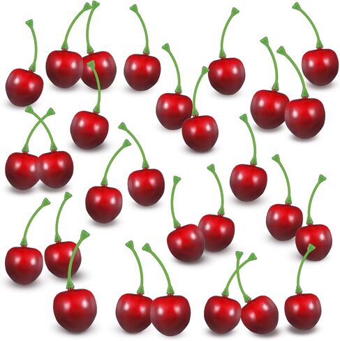 50 PCS Artificial Red Cherries, Fake Cherry Model Lifelike Fruit Cherry Ornament Simulation Cherry Fake Fruit Model Fake Candy for Party Home Kitchen Dining Decoration (Black Red) in Saudi Arabia