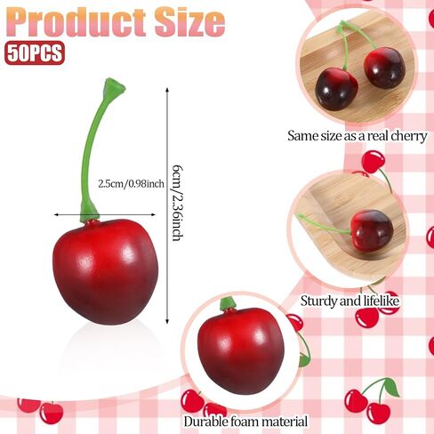 50 PCS Artificial Red Cherries, Fake Cherry Model Lifelike Fruit Cherry Ornament Simulation Cherry Fake Fruit Model Fake Candy for Party Home Kitchen Dining Decoration (Black Red) in Saudi Arabia