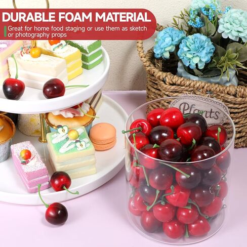 50 PCS Artificial Red Cherries, Fake Cherry Model Lifelike Fruit Cherry Ornament Simulation Cherry Fake Fruit Model Fake Candy for Party Home Kitchen Dining Decoration (Black Red) in Saudi Arabia