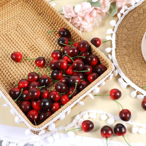 50 PCS Artificial Red Cherries, Fake Cherry Model Lifelike Fruit Cherry Ornament Simulation Cherry Fake Fruit Model Fake Candy for Party Home Kitchen Dining Decoration (Black Red) in Saudi Arabia