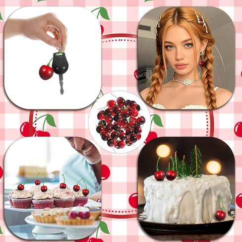 50 PCS Artificial Red Cherries, Fake Cherry Model Lifelike Fruit Cherry Ornament Simulation Cherry Fake Fruit Model Fake Candy for Party Home Kitchen Dining Decoration (Black Red) in Saudi Arabia