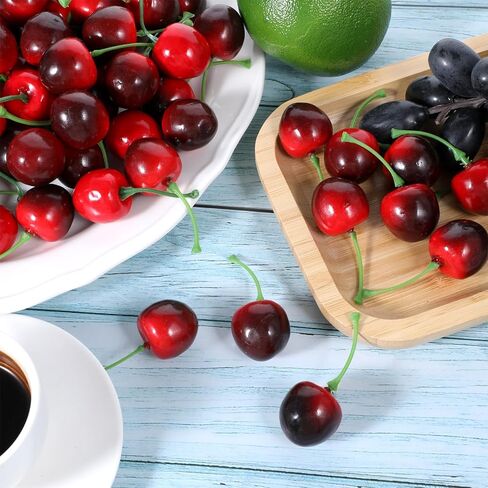 50 PCS Artificial Red Cherries, Fake Cherry Model Lifelike Fruit Cherry Ornament Simulation Cherry Fake Fruit Model Fake Candy for Party Home Kitchen Dining Decoration (Black Red) in Saudi Arabia