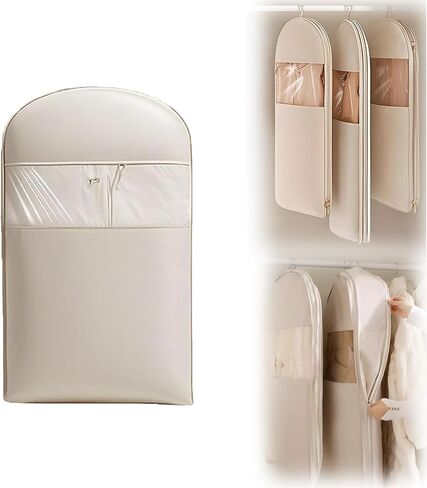 2025 Space Saving Hanging Garment Bag with Self Compression Zipper,Otherwise Garment Bag, Garment Bags for Travel,35/43/51in Garment Bags for Hanging Clothes, Coats, Jackets, Shirts (Beige, L) in Saudi Arabia