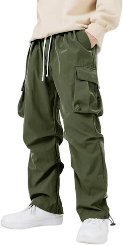 WZIKAI Men's Parachute Cargo Pants Trendy Casual Parachute Pant Baggy Drawstring Hip Hop Harem Pants with Pockets in Kuwait