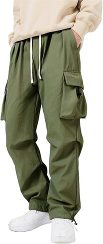 WZIKAI Men's Parachute Cargo Pants Trendy Casual Parachute Pant Baggy Drawstring Hip Hop Harem Pants with Pockets in Kuwait