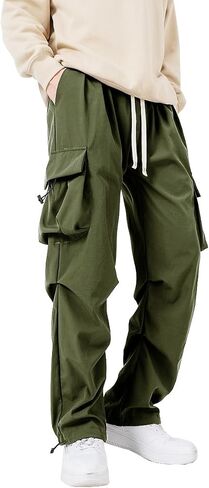 WZIKAI Men's Parachute Cargo Pants Trendy Casual Parachute Pant Baggy Drawstring Hip Hop Harem Pants with Pockets in Kuwait