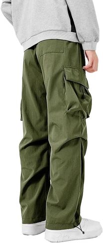 WZIKAI Men's Parachute Cargo Pants Trendy Casual Parachute Pant Baggy Drawstring Hip Hop Harem Pants with Pockets in Kuwait