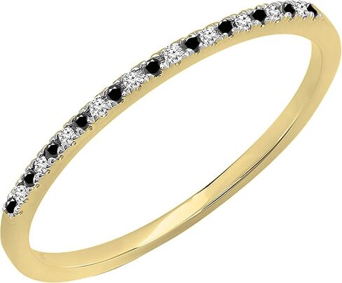 Dazzlingrock Collection 0.09 Carat (ctw) Round Black & White Alternate Diamond Dainty Stackable Wedding Band for Women in Gold in Saudi Arabia