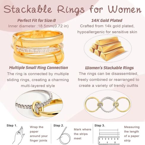 Gold Stackable Rings for Women Dainty Stackable 14K Gold Plated Cubic Zirconia Rings Non Tarnish Stackable Gold Knuckle Rings for Women Set Gifts (Size:7，8) in Kuwait