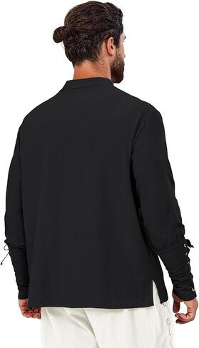 Mens Shirts Pirate Costume, Long Sleeve Tops Viking Cosplay Renaissance Medieval T-Shirts Gothic Cotton Outfits in Saudi Arabia