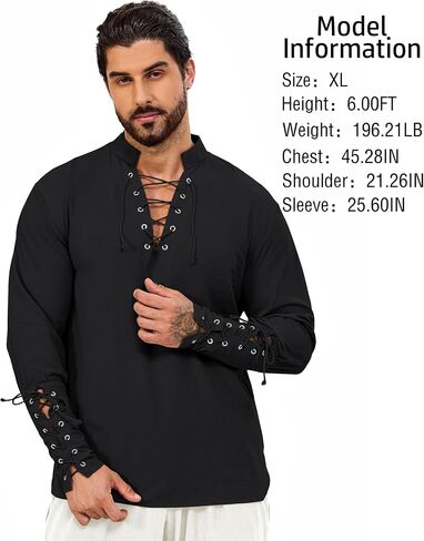 Mens Shirts Pirate Costume, Long Sleeve Tops Viking Cosplay Renaissance Medieval T-Shirts Gothic Cotton Outfits in Saudi Arabia