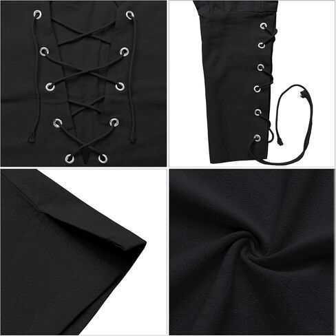 Mens Shirts Pirate Costume, Long Sleeve Tops Viking Cosplay Renaissance Medieval T-Shirts Gothic Cotton Outfits in Saudi Arabia