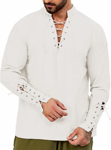 زي القراصنة القمصان ، قمم طويلة الأكمام الفايكينج Cosplay Renaissance Thirts Medising Thirts Thirts القوطية القوطية in Kuwait