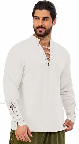 زي القراصنة القمصان ، قمم طويلة الأكمام الفايكينج Cosplay Renaissance Thirts Medising Thirts Thirts القوطية القوطية in Kuwait