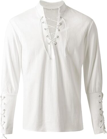 زي القراصنة القمصان ، قمم طويلة الأكمام الفايكينج Cosplay Renaissance Thirts Medising Thirts Thirts القوطية القوطية in Kuwait