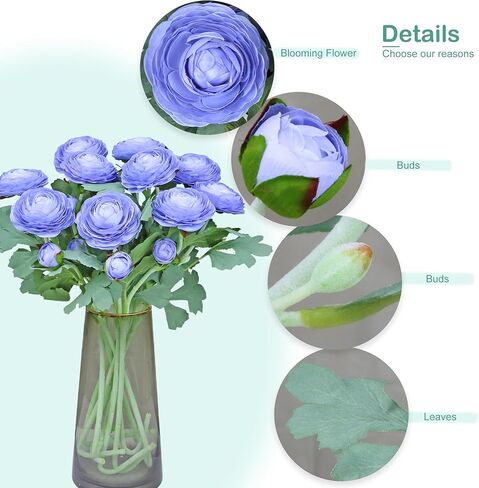 Artificial Ranunculus Flowers with Real Touch Stem, Silk Ranunculus Flowers (Champagne, 10pcs) in Kuwait