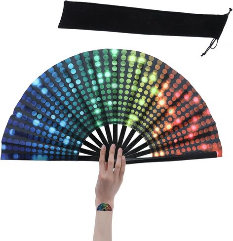 Large Women Clack Fold Hand Fan Fluorescence Printing UV Glow Party Club Prom Disco Freaky Pub Decoration Accessory Aurora in Saudi Arabia