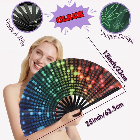 Large Women Clack Fold Hand Fan Fluorescence Printing UV Glow Party Club Prom Disco Freaky Pub Decoration Accessory Aurora in Saudi Arabia