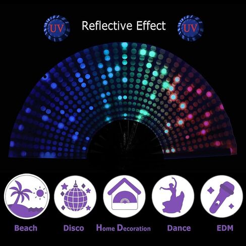 Large Women Clack Fold Hand Fan Fluorescence Printing UV Glow Party Club Prom Disco Freaky Pub Decoration Accessory Aurora in Saudi Arabia