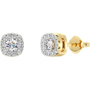 GildedLab-Grown Diamond Cushion Halo Stud Earrings for Women, Round Cut, 4-Prong, Push Back, 925 Sterling Silver or 14 KTGold-Plated, F Color SI1