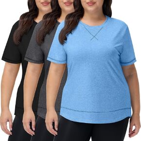 Coume 3 Pack Women's Plus Size Workout Tops Short Sleeve Loose Fit Crew Neck Shirts Quick Dry Gym Clothes in Kuwait