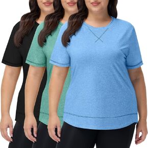 Coume 3 Pack Women’s Plus Size Tops Sleve Short Lourd Fit Fit Crew Devic Tercts Quick Dry Gym Complements