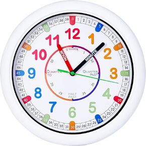 Leike Kids Wall Clock 10in -clock لغرفة نوم الفصول الدراسية ، بطارية حائط حديثة تعمل ، ساعة حائط صامتة غير محسوبة ، ديكور لوازم المدرسة المنزلية