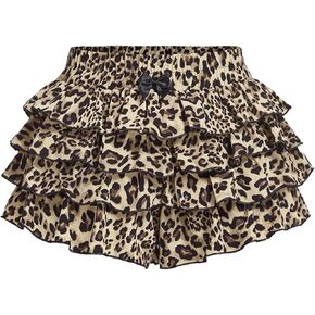 MakeMeChic Girl's Cheetah Print Bow Knot Ruffle Tiered Elastic Waist Wide Leg Summer Shorts
